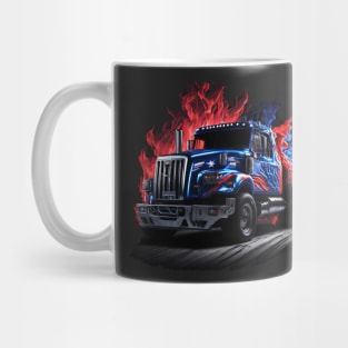 Chrome, Blue, and Red Racing Truck with Flames - An Impressive Sight Mug